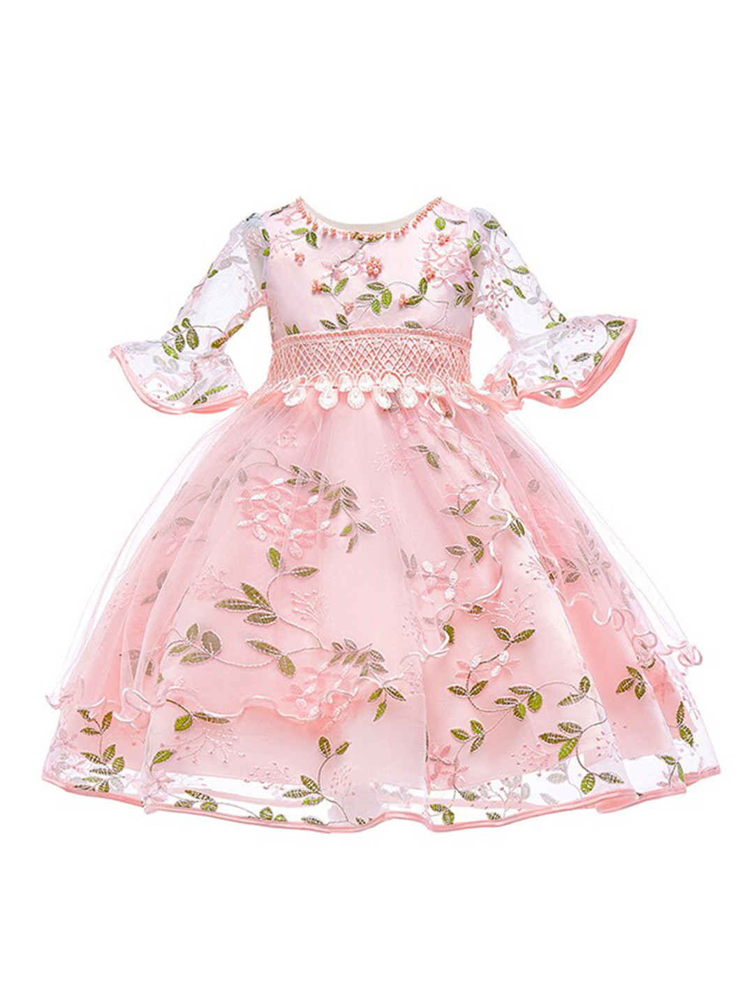StyleCast Pink & lotion pink Floral Puff Sleeve Applique Fit & Flare Dress