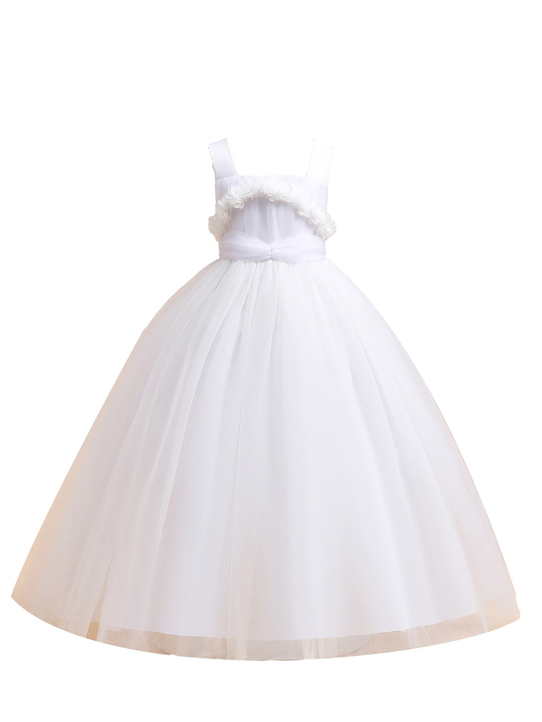 StyleCast Girls White Square Neck Sleeveless Layered Gown Maxi Dress