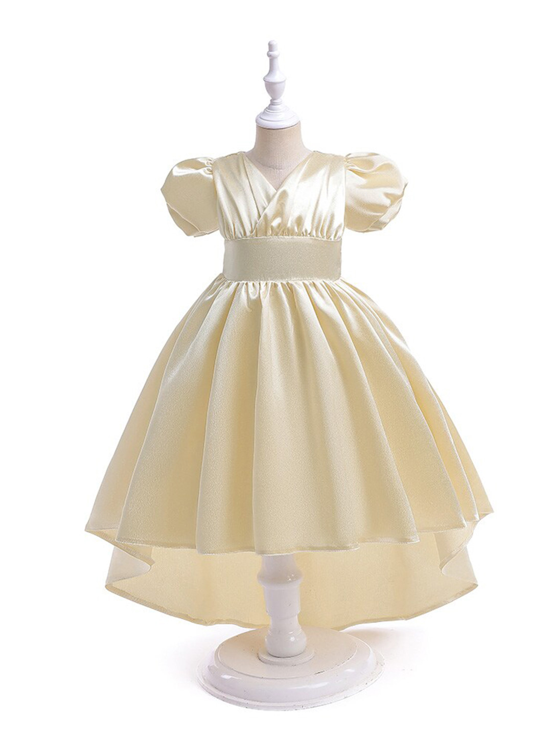 StyleCast Girls Beige Puffed Sleeves Balloon High-Low Maxi Dress