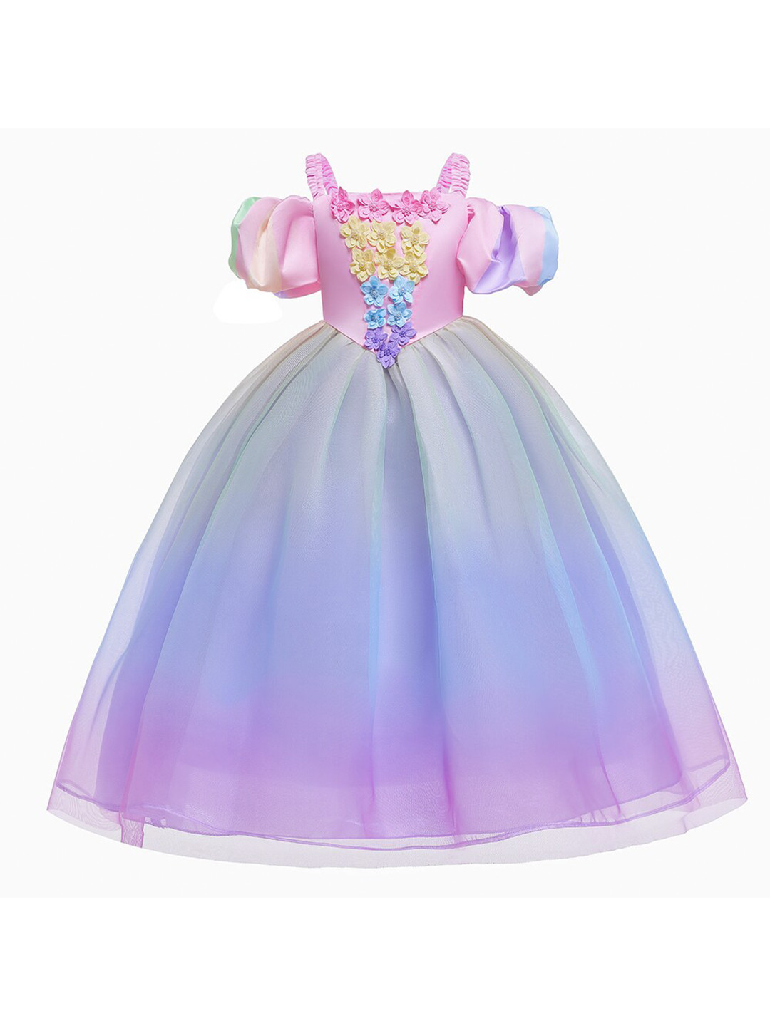StyleCast Girls Purple Puff Sleeve Applique Balloon Dress