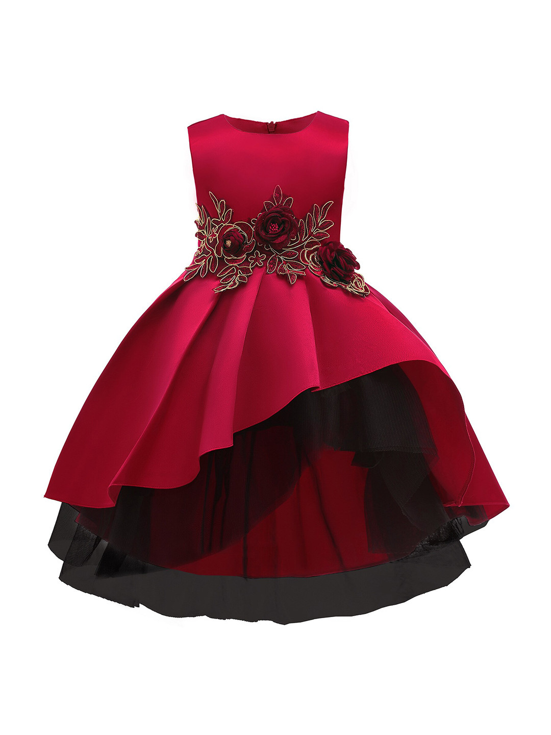 StyleCast Girls Red & Black Applique Gathered Balloon Dress