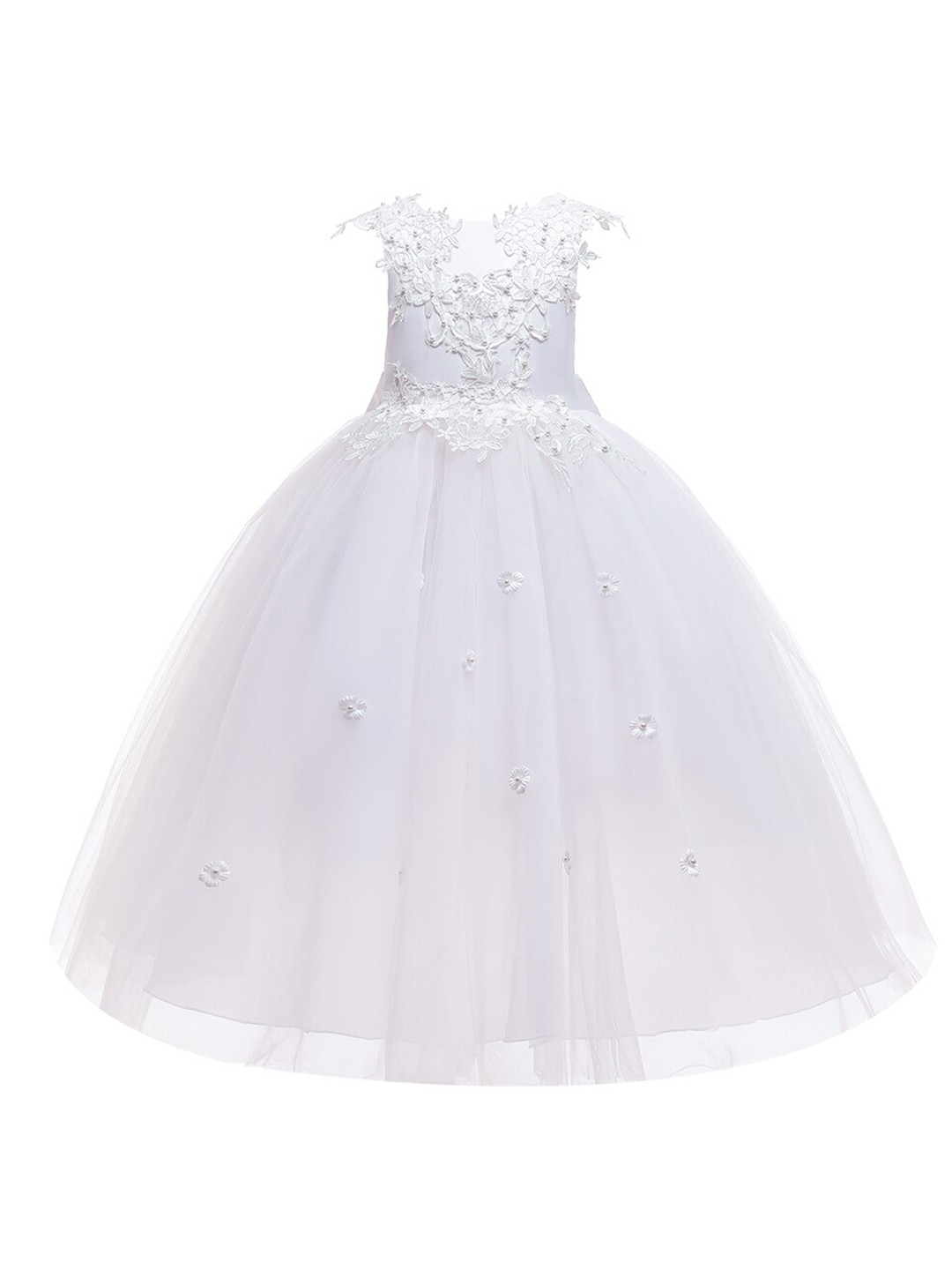 StyleCast White Girls Embellished Applique Gown Maxi Dress