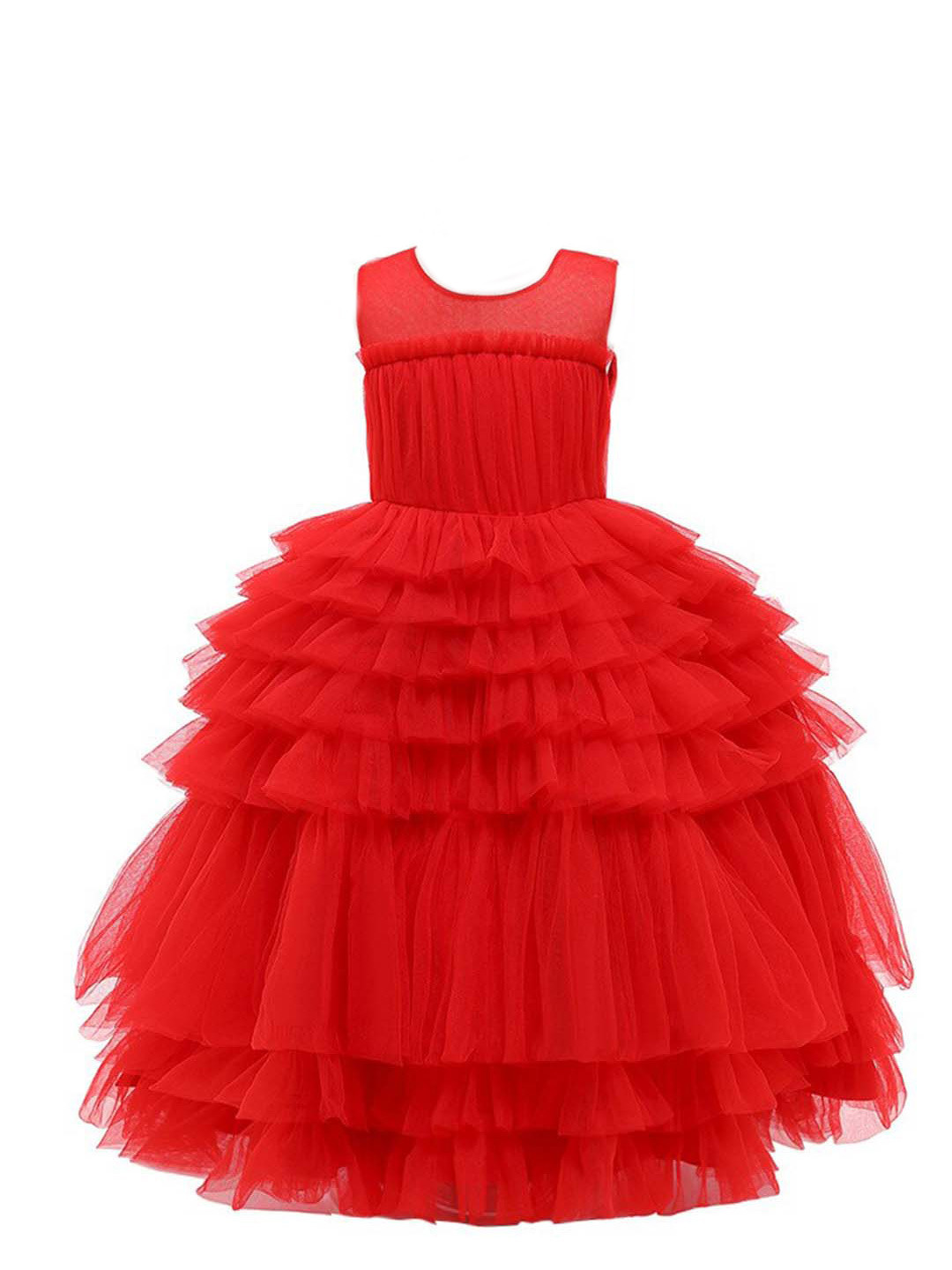StyleCast Girls Red Layered Detail Net Gown Dress