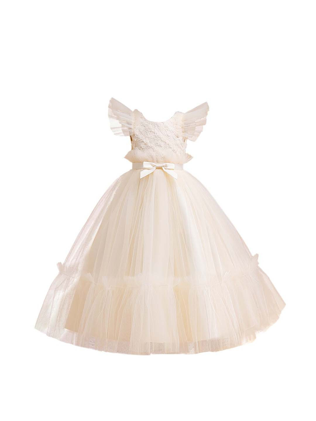 StyleCast Champagne & christmas silver Flutter Sleeve Applique Fit & Flare Maxi Dress