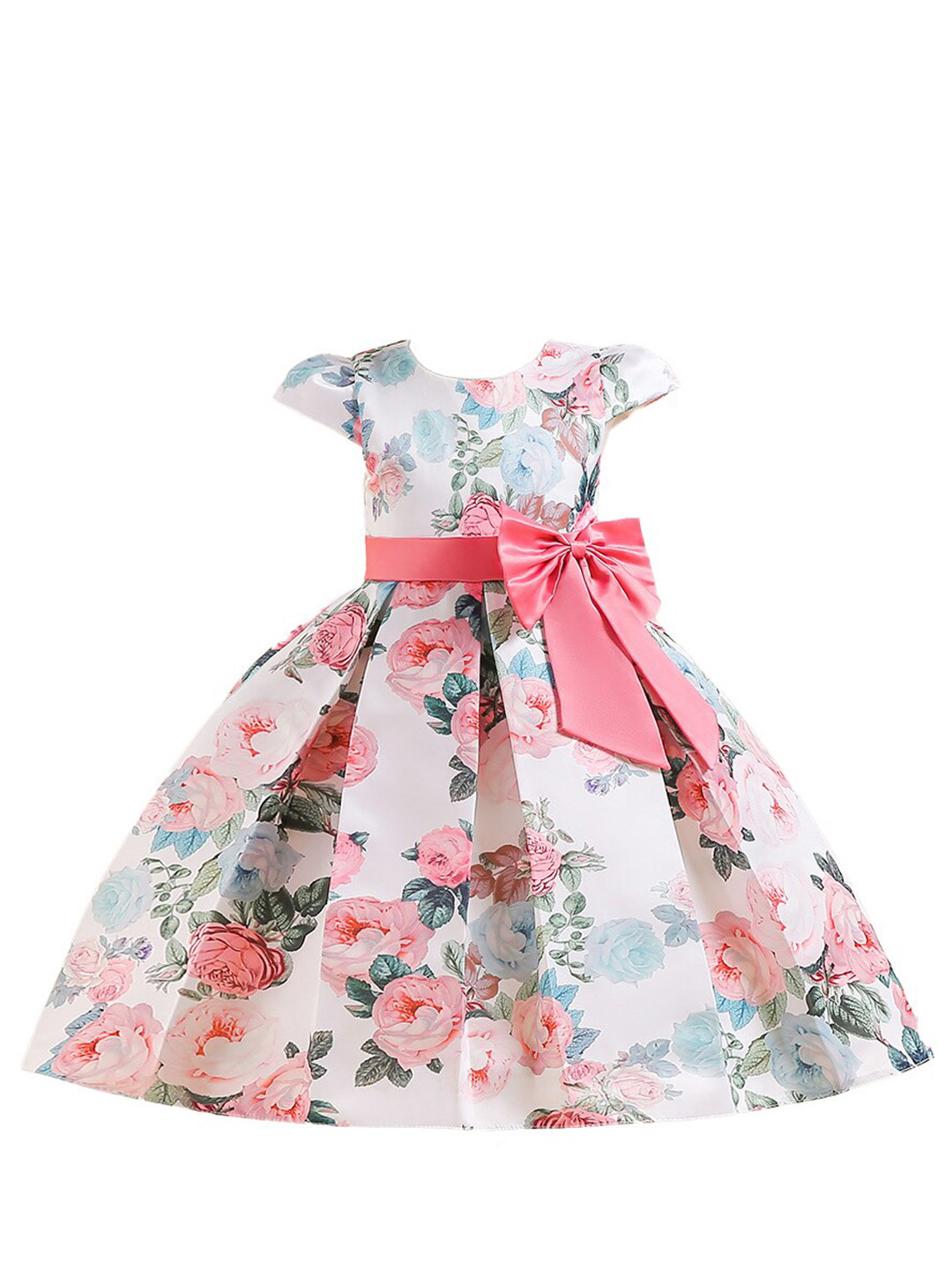 StyleCast Girls White & Pink Floral Printed Cap Sleeve Fit & Flare Dress