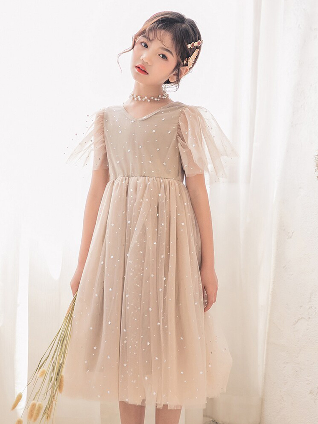 StyleCast Champagne & moonlight Flared Sleeve Maxi Midi Dress