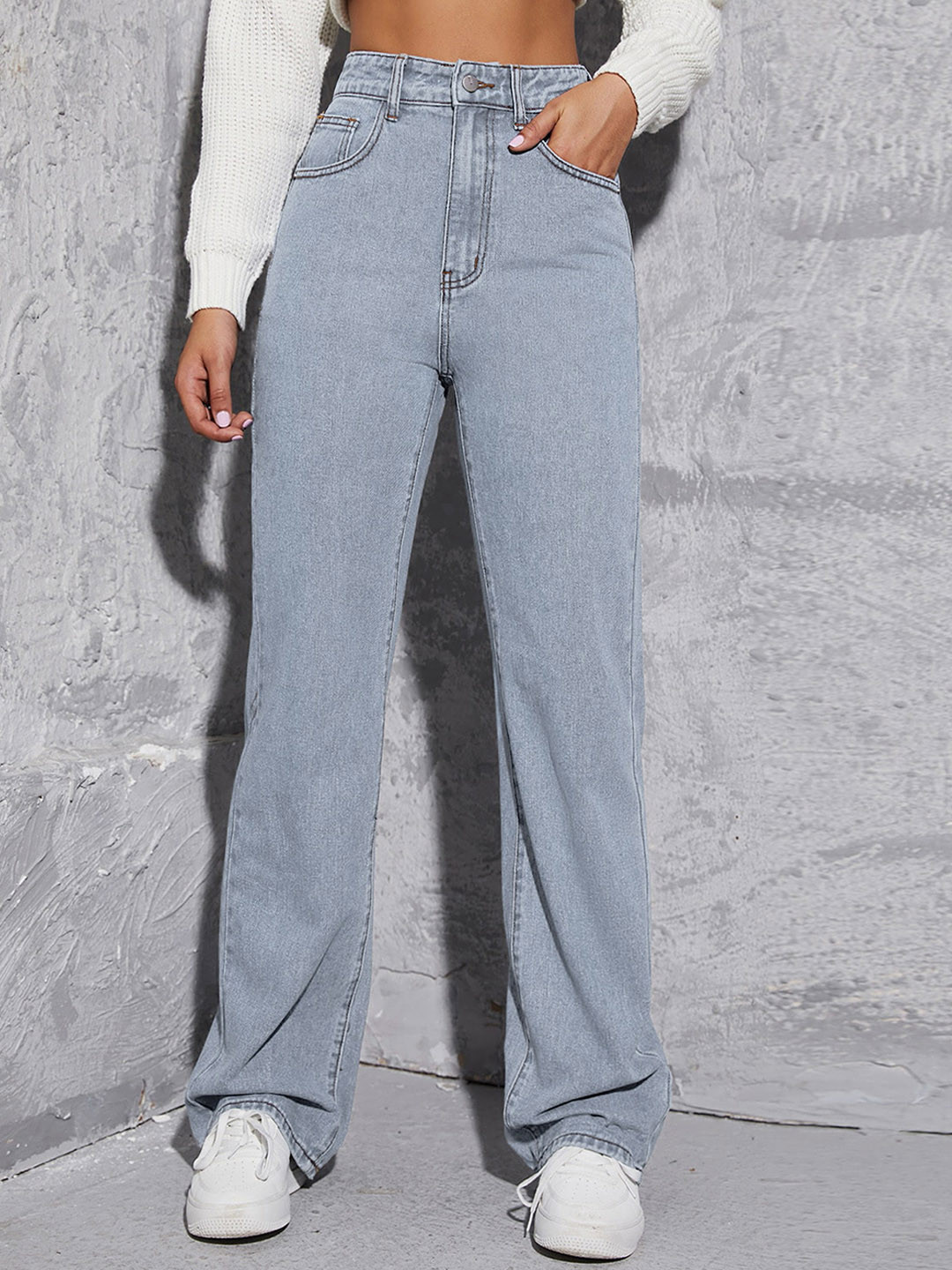 AAHWAN Women Clean Look Wide Leg High-Rise Jeans