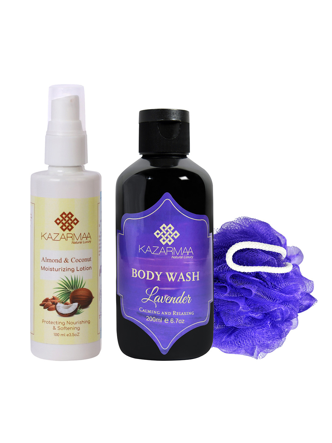 KAZARMAA Body Care Kit - Body Wash 200ml + Moisturizing Lotion 100ml + Loofah