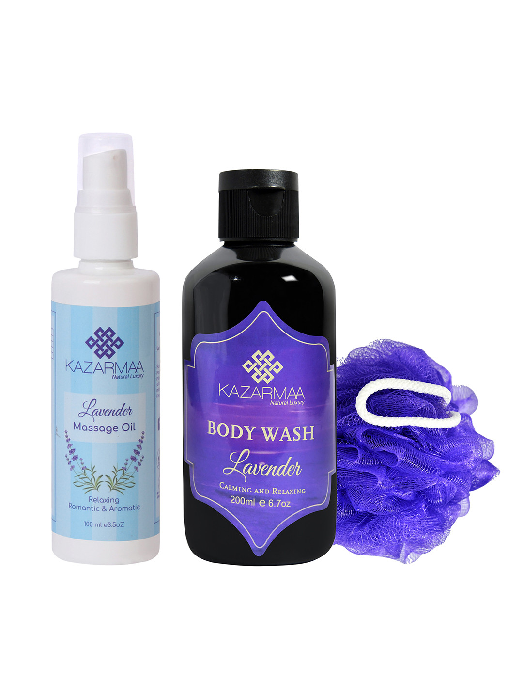 KAZARMAA Lavender Body Care Combo - Body Oil 100ml + Body Wash 200ml + Loofah
