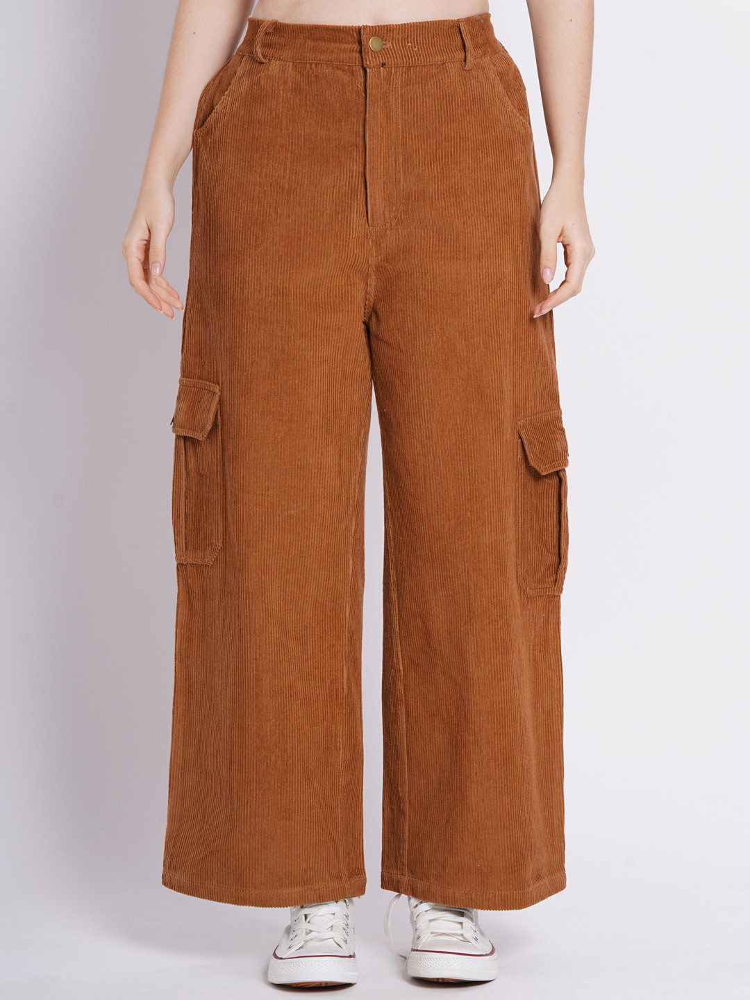 SUMAVI-FASHION Women Straight Fit Organic Cotton Corduroy Cargos