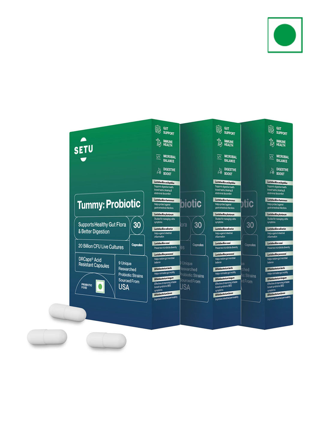 Setu Pack of 3 Tummy Probiotic 30 Capsules for Better Immunity & Reduced Gas