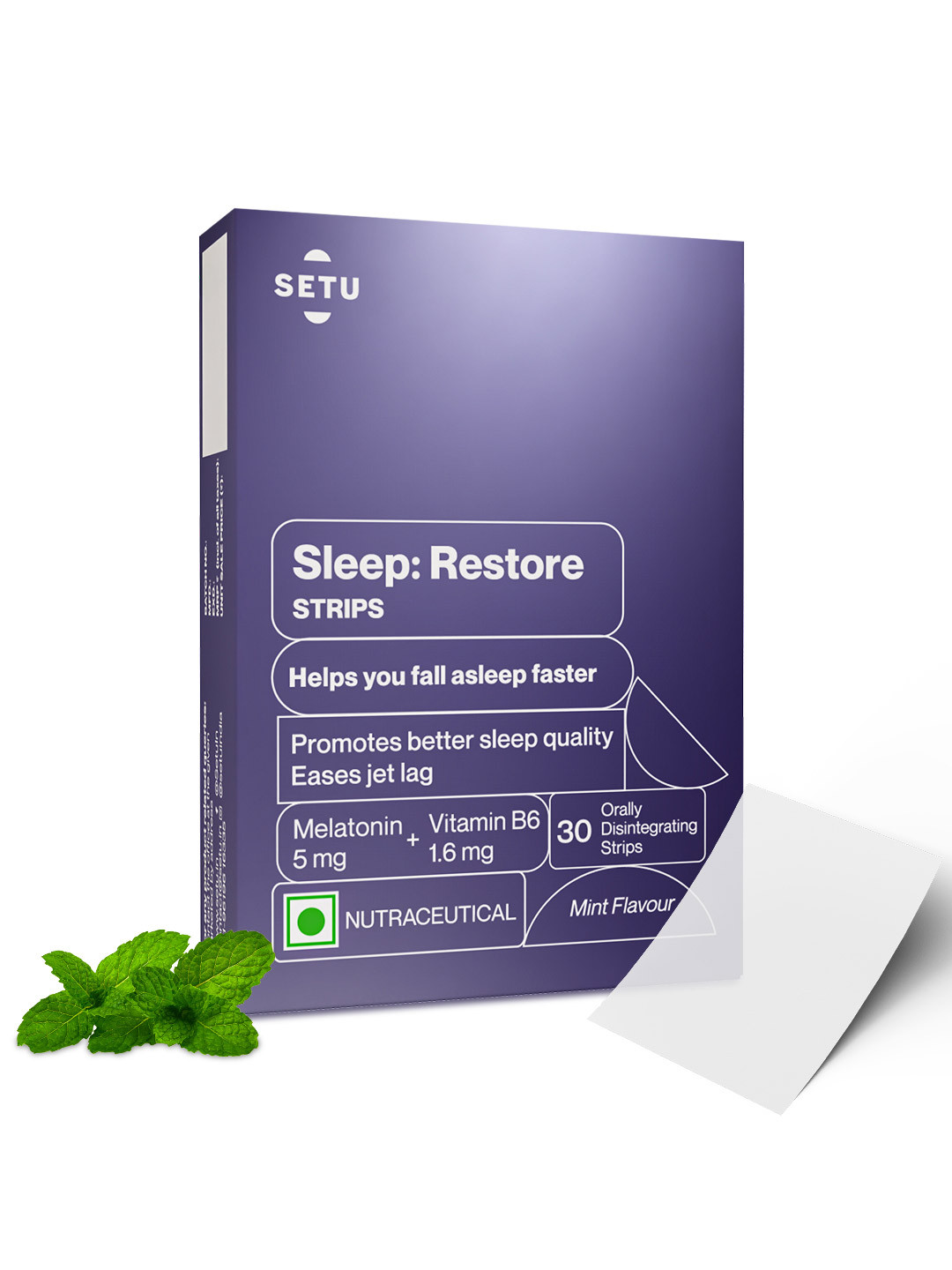 Setu Sleep Restore Melatonin 30 Orally Dissolving Strips 5mg - Mint