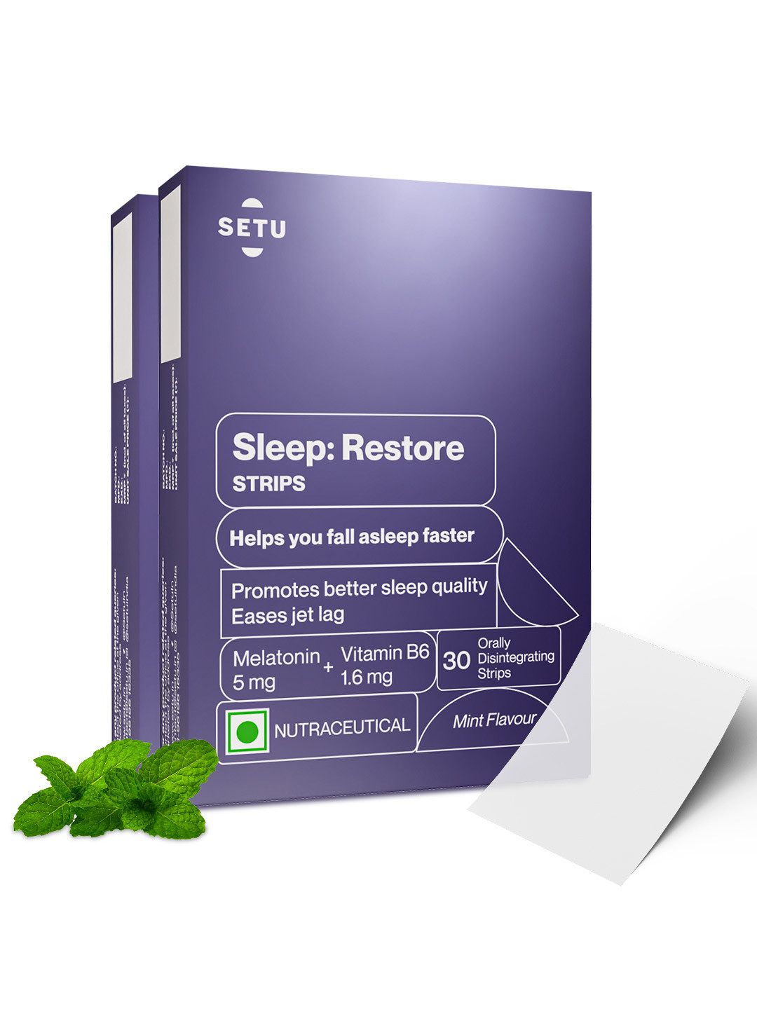 Setu Pack 2 Sleep Restore Melatonin 30 Orally Dissolving Strips 5mg - Mint