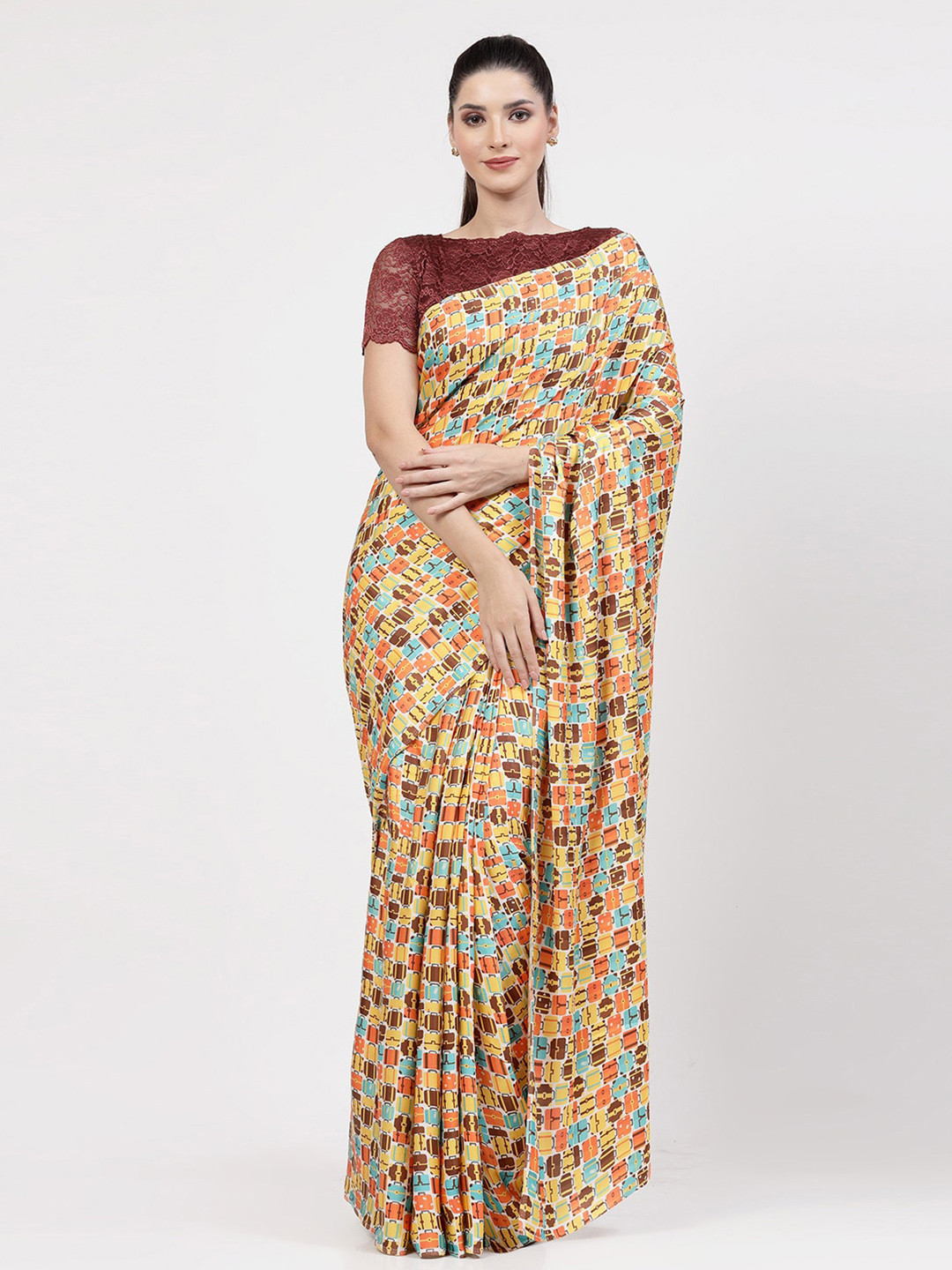 OFFICE & YOU Geometric Printed Satin Saree