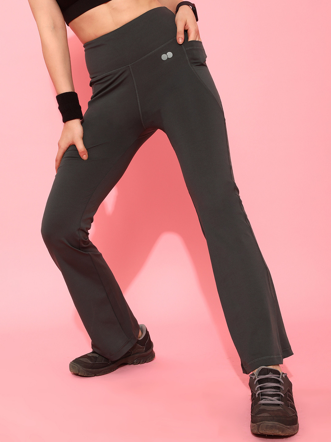 Clovia Grey Women Comfort Fit Flared Yoga Pants