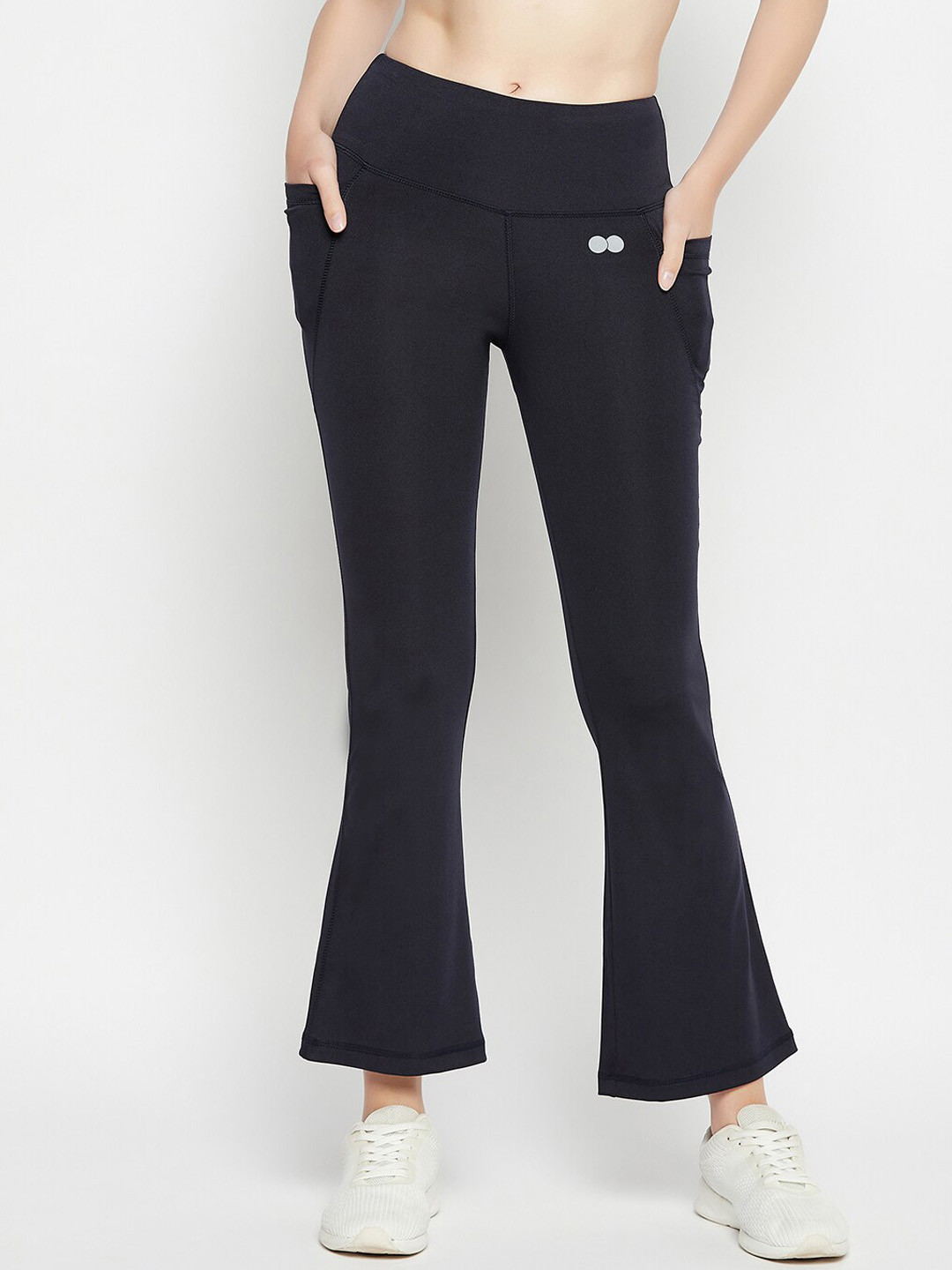 Clovia Navy Blue Women Comfort Fit Flared Yoga Pants