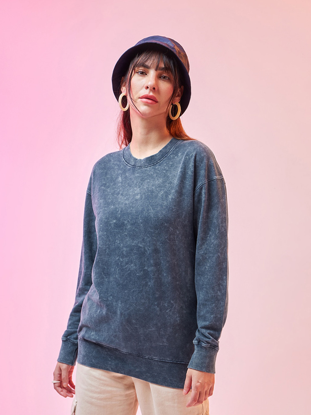 Bewakoof Blue Cotton Oversized Sweatshirt