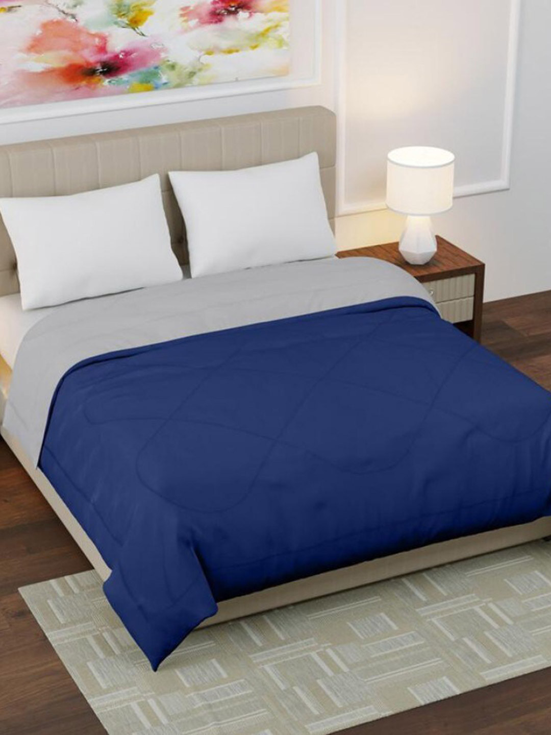 Jinaya's Blue & Grey Microfiber Heavy Winter 210 GSM Reversible Double Bed Comforter