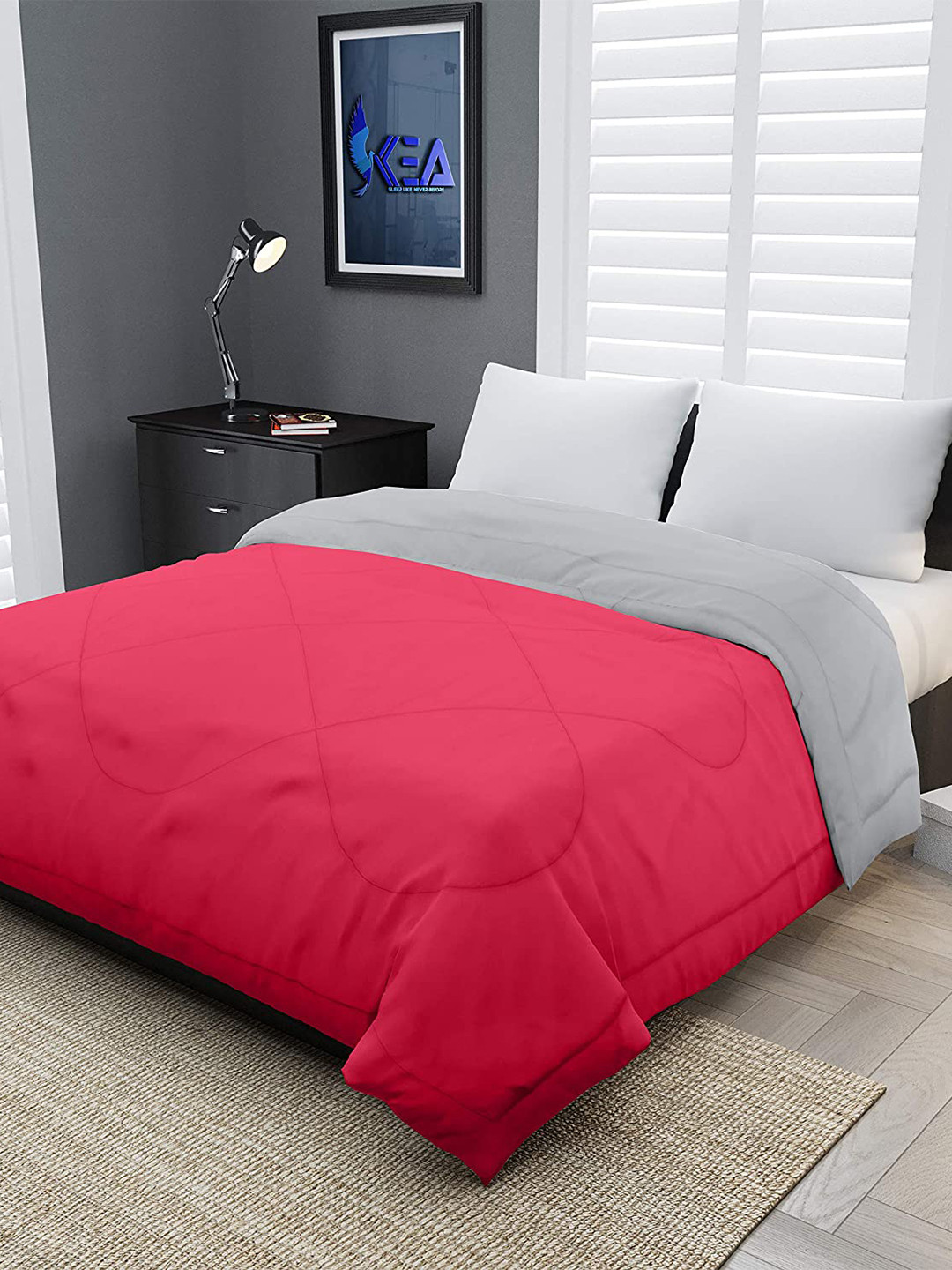 Jinaya's Pink & Grey Microfiber Heavy Winter 210 GSM Reversible Double Bed Comforter