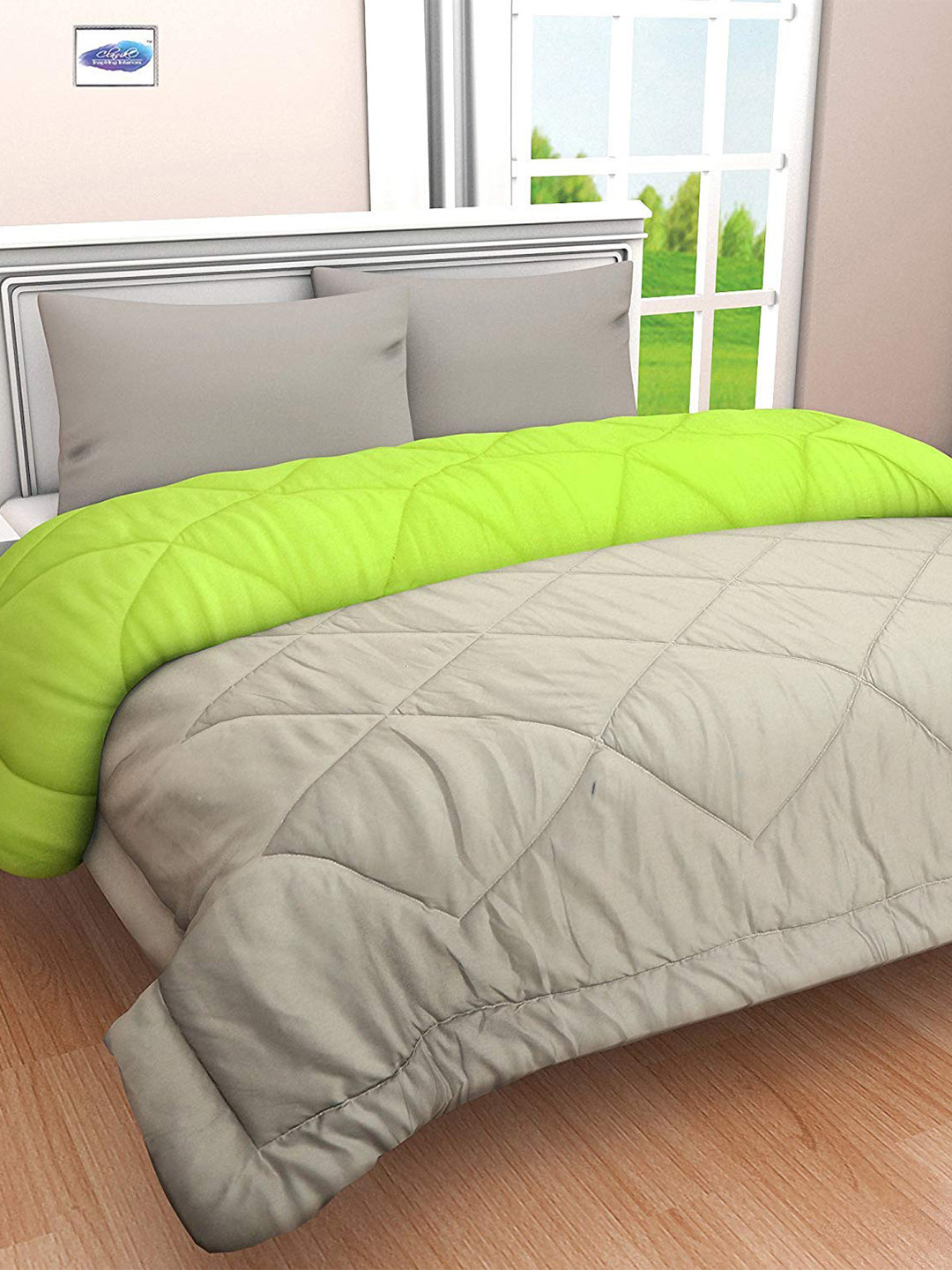 Jinaya's Green & Grey Microfiber Heavy Winter 210 GSM Reversible Double Bed Comforter