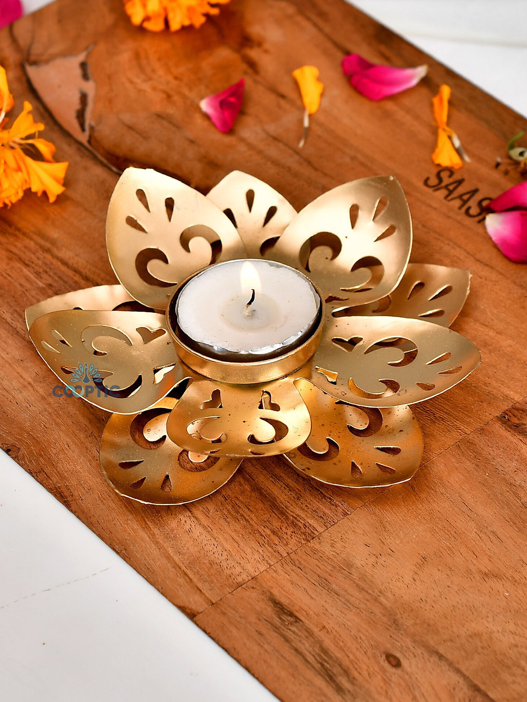 COOPTIC Gold Toned Flower Shape Tealights Candle holder