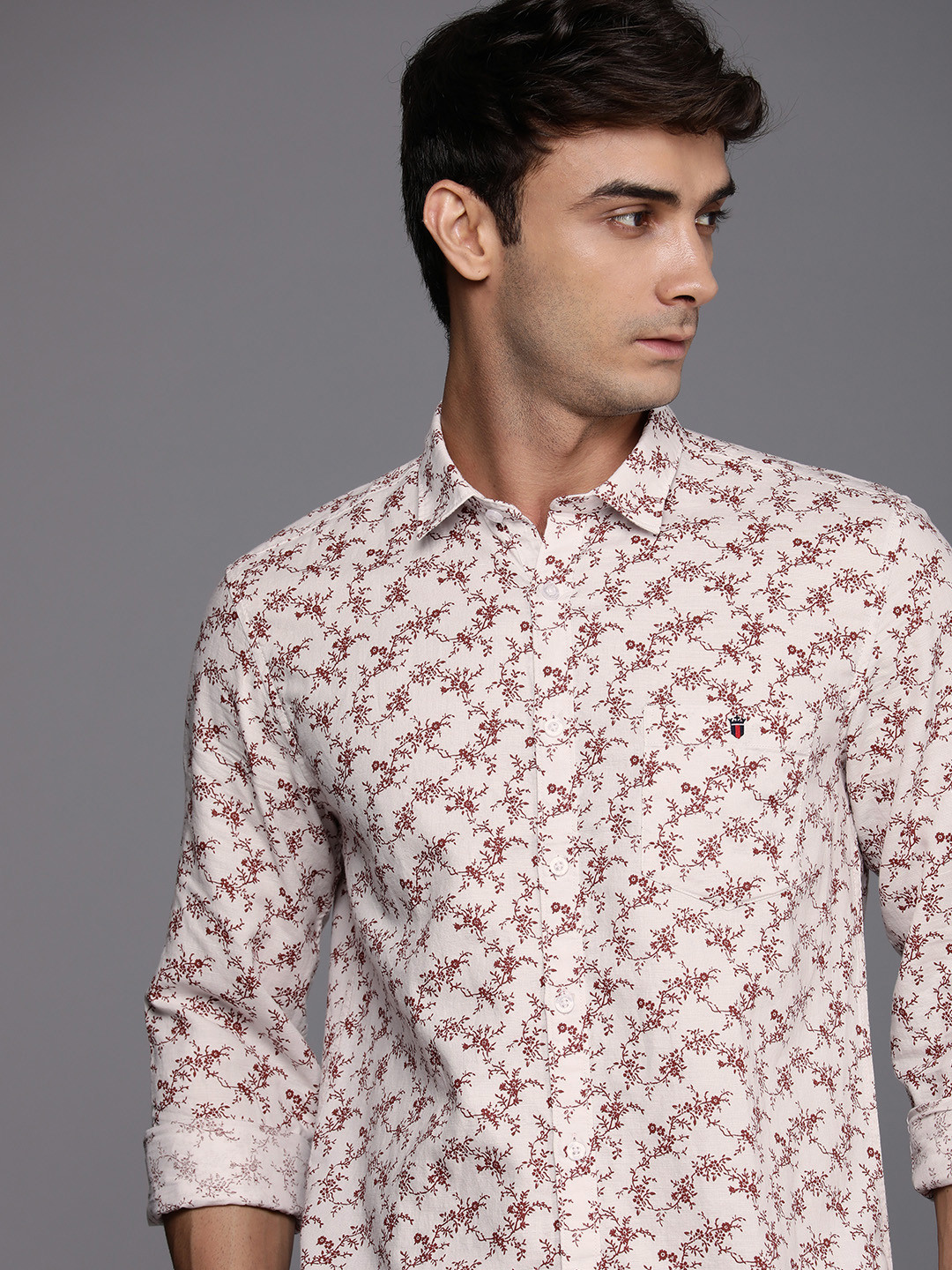 Louis Philippe Jeans Linen Cotton Super Slim Fit Floral Printed Casual Shirt