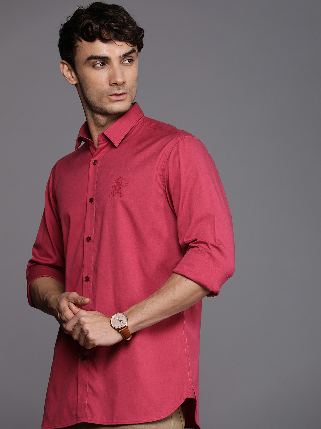Louis Philippe Sport Embroidered Slim Fit Pure Cotton Casual Shirt