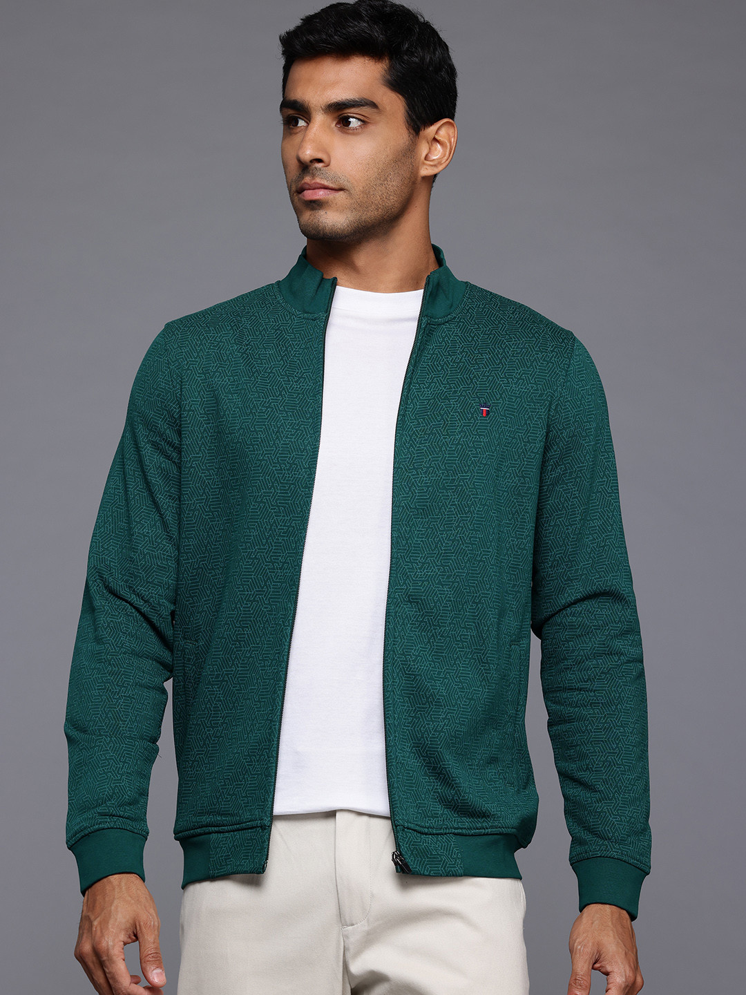 Louis Philippe Sport Geometric Printed Mock Collar Zip-Up Sweatshirt