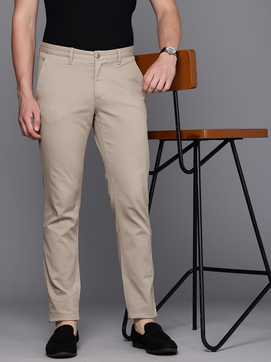 Louis Philippe Sport Men Self Design Textured Slim Fit Chinos Trousers