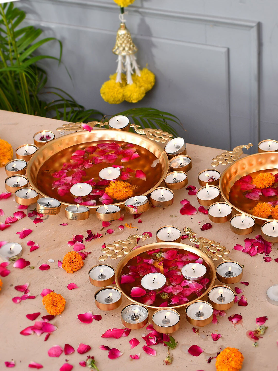 COOPTIC Set Of 3 Gold-Toned Peacock Shaped Decorative Bowls