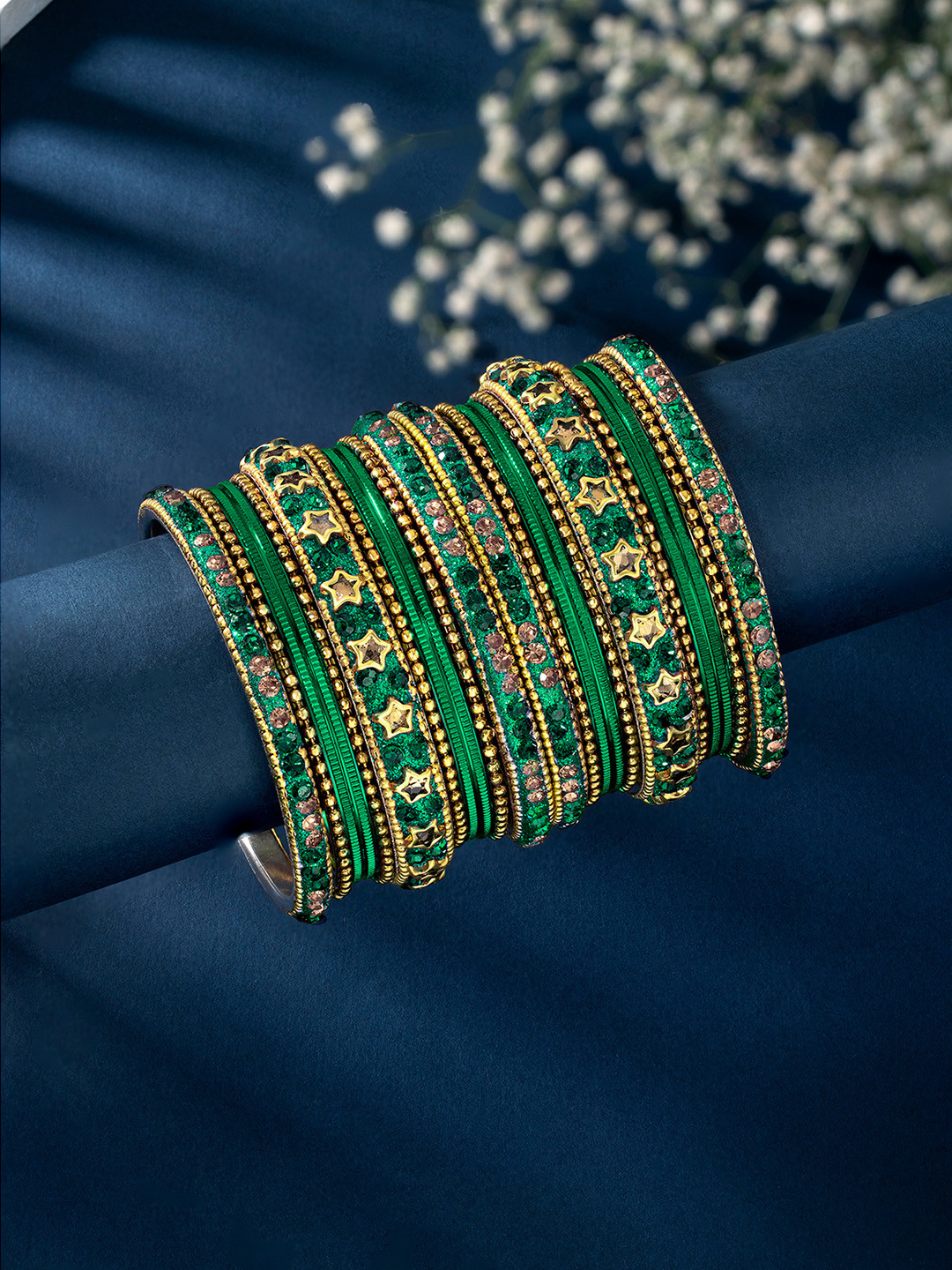 Peora 22-Piece Gold-Plated Silk Thread & Stone-Studded Bangles