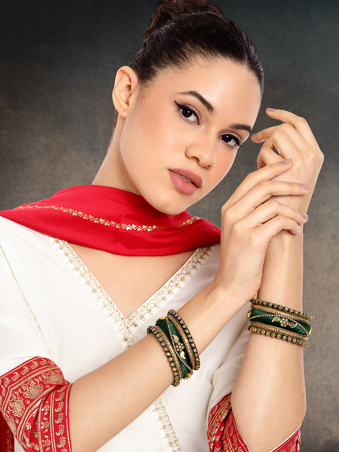 Peora 10-Piece Gold-Plated Silk Thread & Stone-Studded Bangles