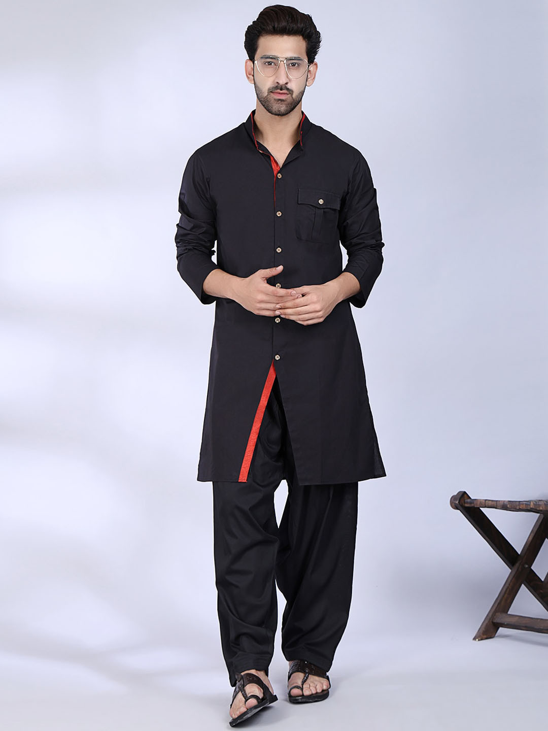 MIDAV Spread Collar Front Slit Cotton Straight kurta