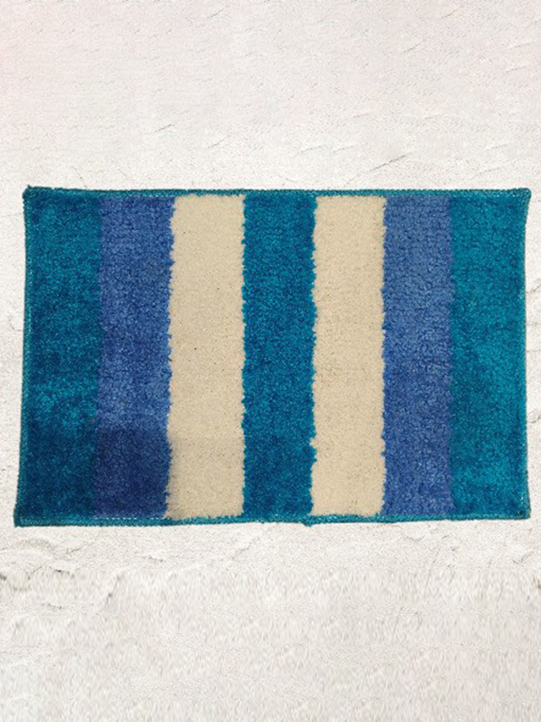 PEQURA Blue & Beige Striped Microfibre Drying Anti-Skid Bathroom Mat