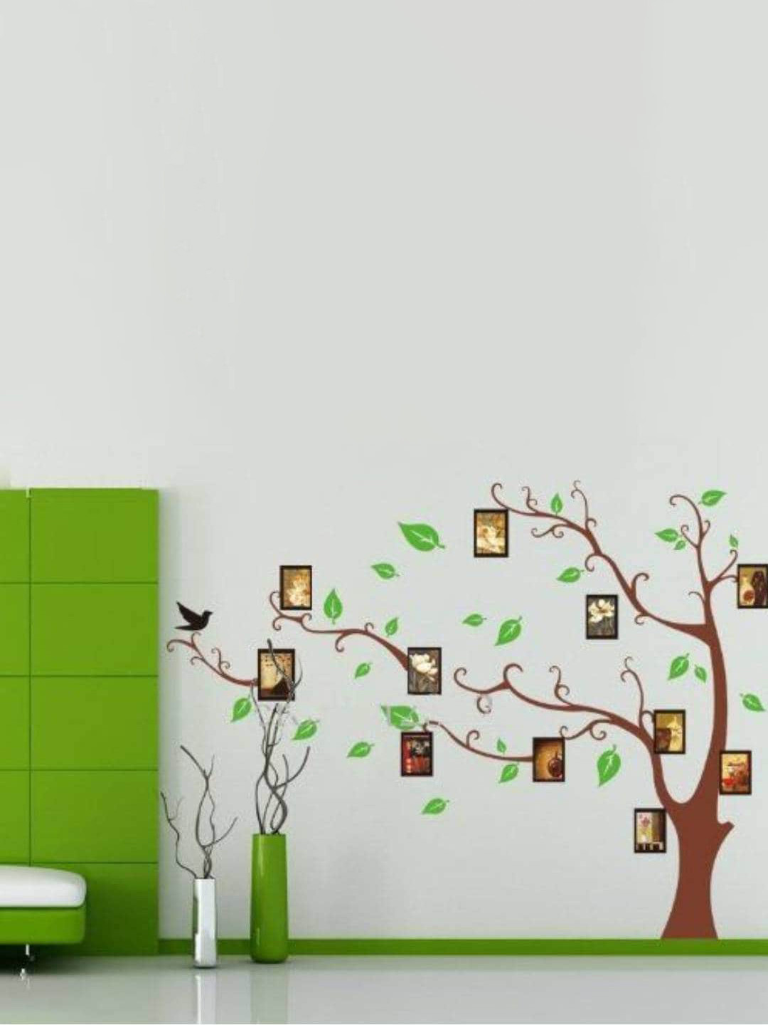 Jaamso Royals Green & Brown Photo Tree Printed Decorative Self Adhesive Wall Sticker
