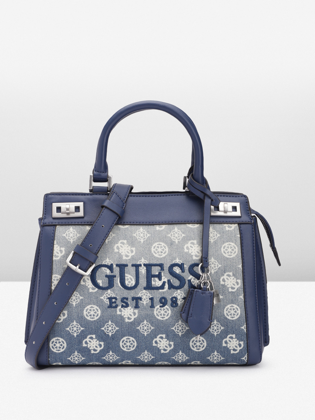 GUESS Brand Logo Printed Structured Handheld Bag