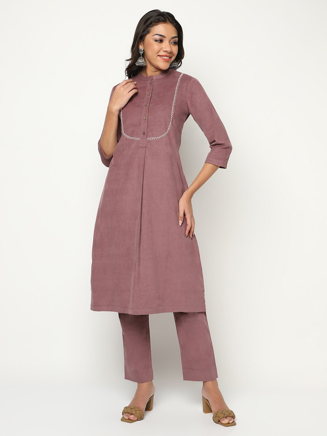 BARARA ETHNIC Thread Work Detailed Pure Cotton A-Line Kurta With Trouser