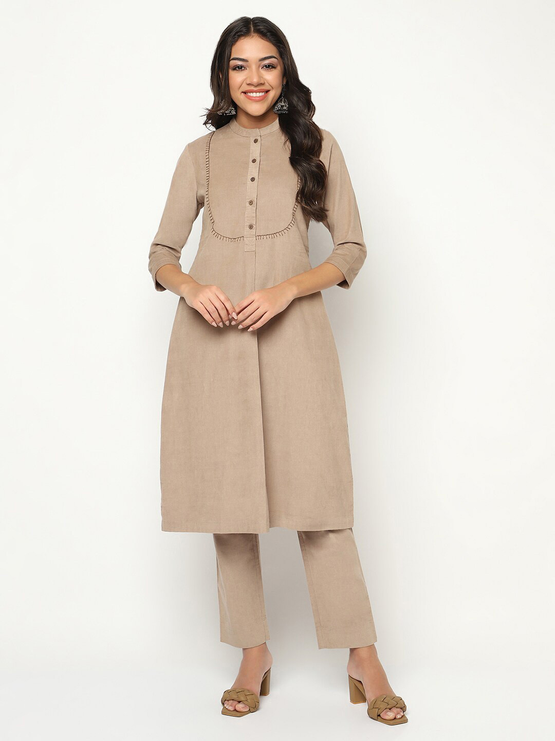 BARARA ETHNIC Thread Work Detailed Pure Cotton A-Line Kurta With Trouser