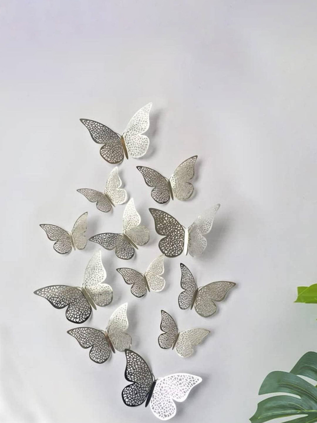Jaamso Royals Silver Toned 12 Pcs 3D Magnet Butterfly Self Adhesive Wall Sticker