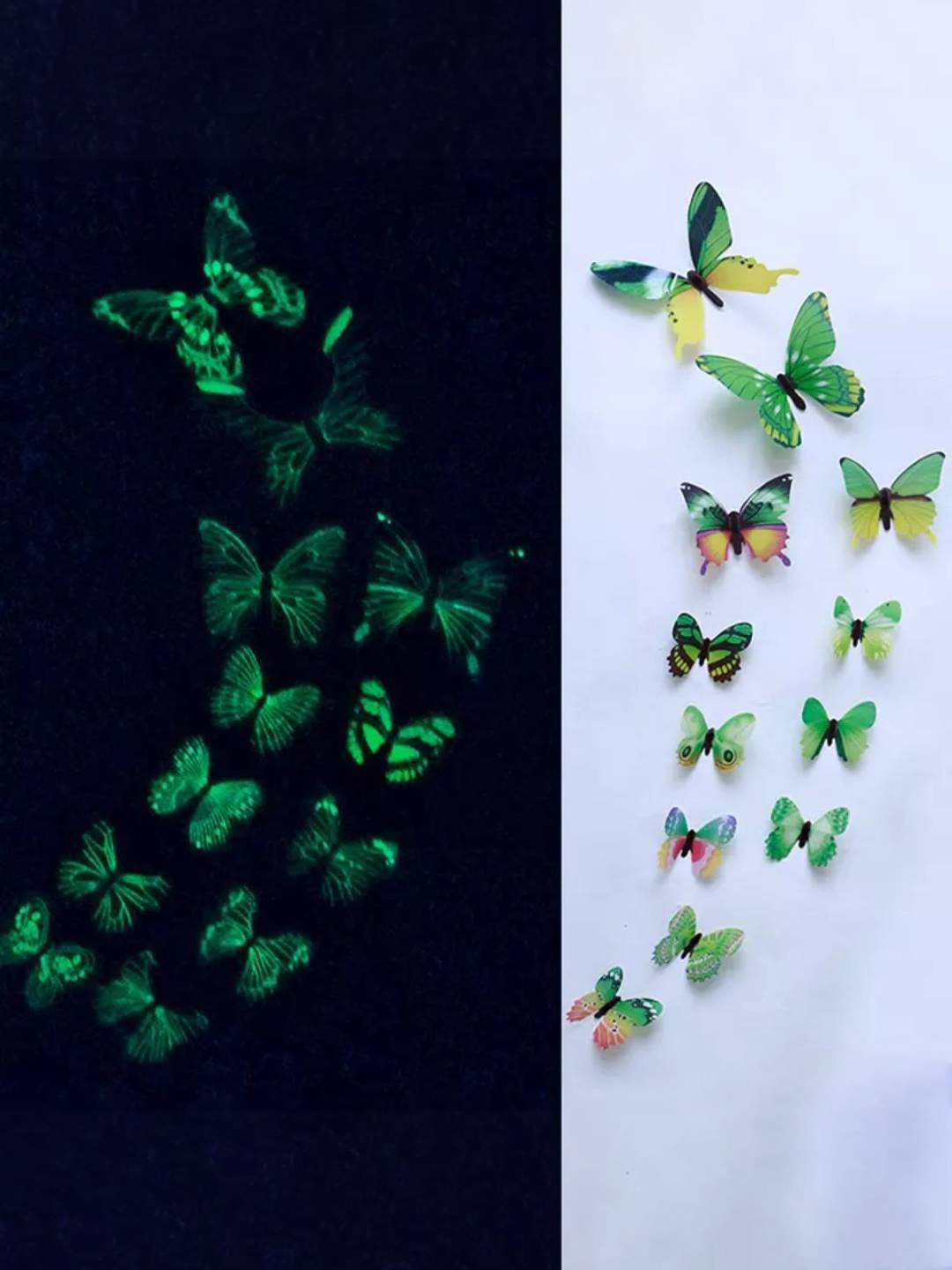 Jaamso Royals Green & Yellow 12 Pieces 3D Butterfly Wall Stickers