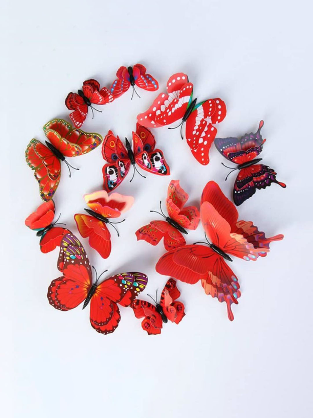 Jaamso Royals Red 12 Pieces 3D Magnet Butterefly Self Adhesive Wall Sticker