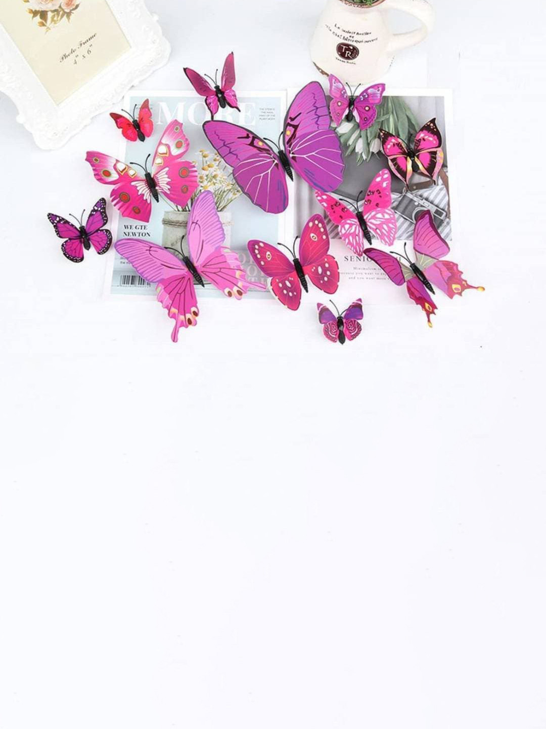 Jaamso Royals Pink & Purple 12 Pieces 3D Butterefly Self Adhesive Living Room Wall Sticker