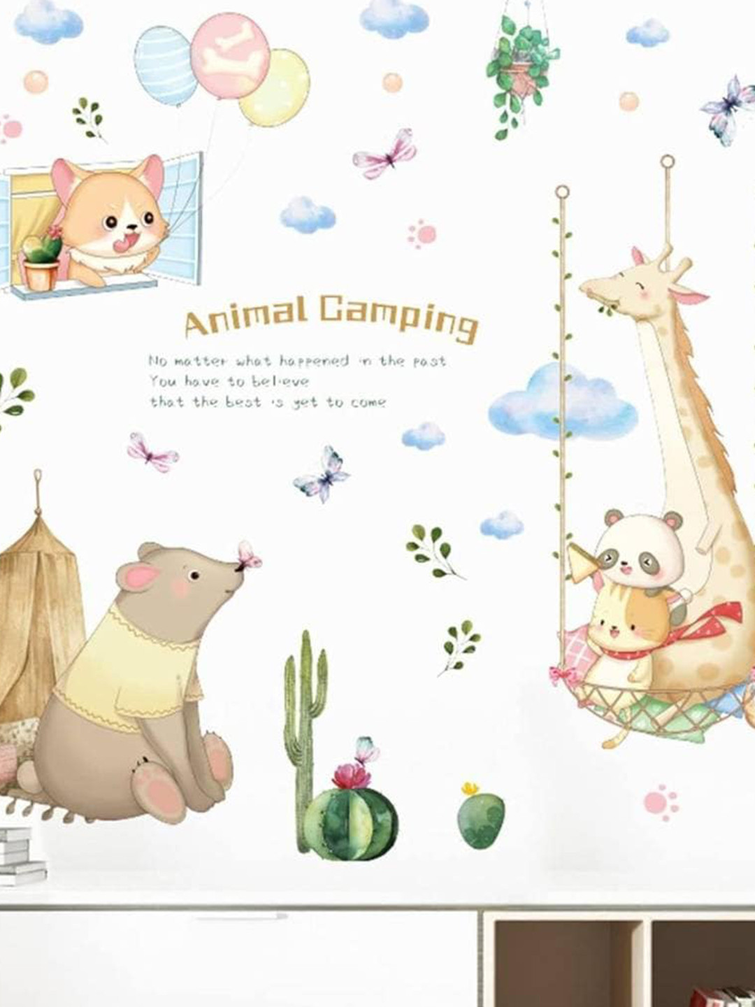 Jaamso Royals White Animal Camping Decorative Peel & Stick Self Adhesive Wall Sticker