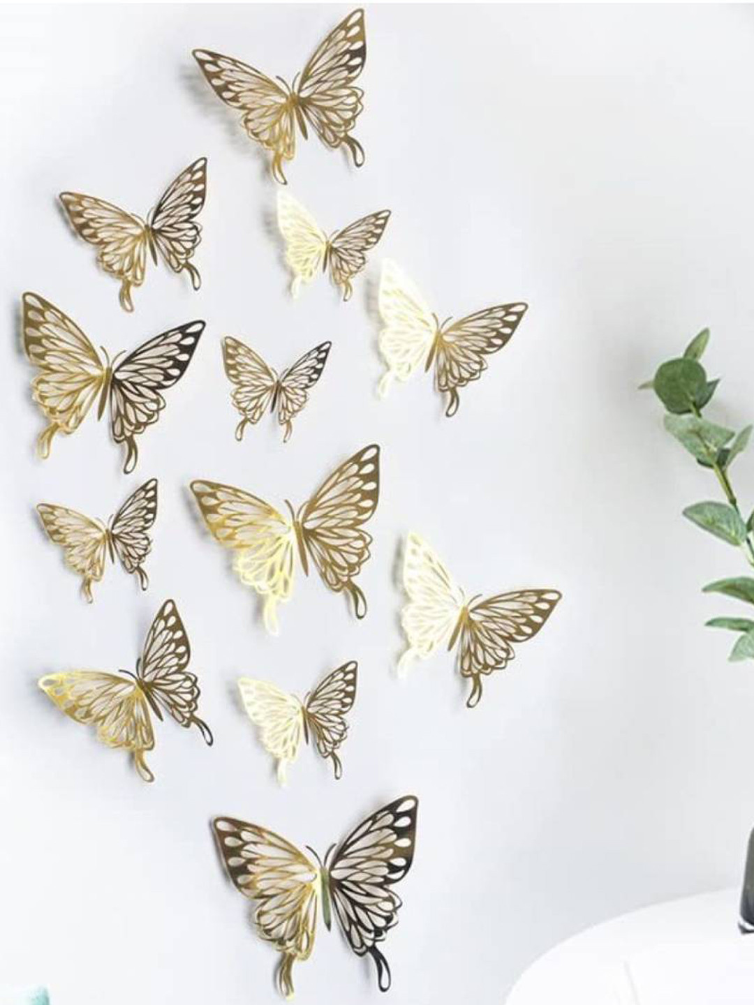 Jaamso Royals Gold Toned 3D Butterefly Self Adhesive Home Decor Wall Sticker