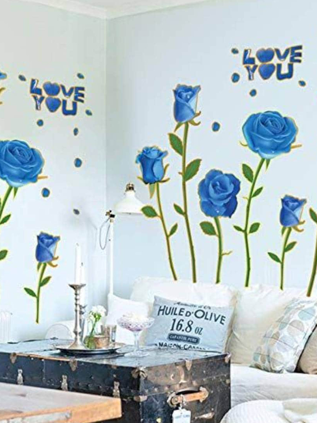 Jaamso Royals Blue Floral Printed Removable Wall Sticker