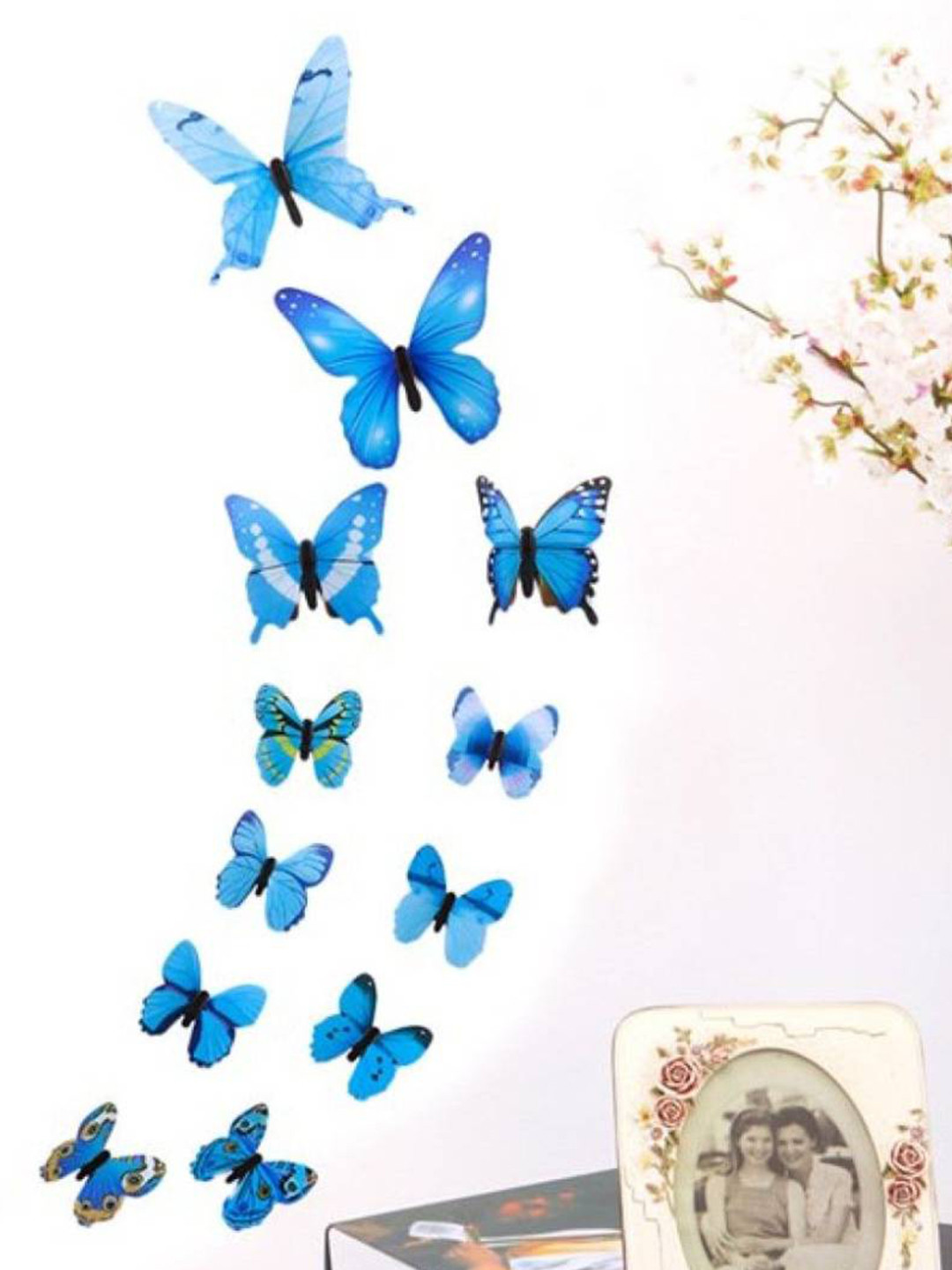 Jaamso Royals Blue & Black 12 Pieces 3D Butterfly Wall Sticker