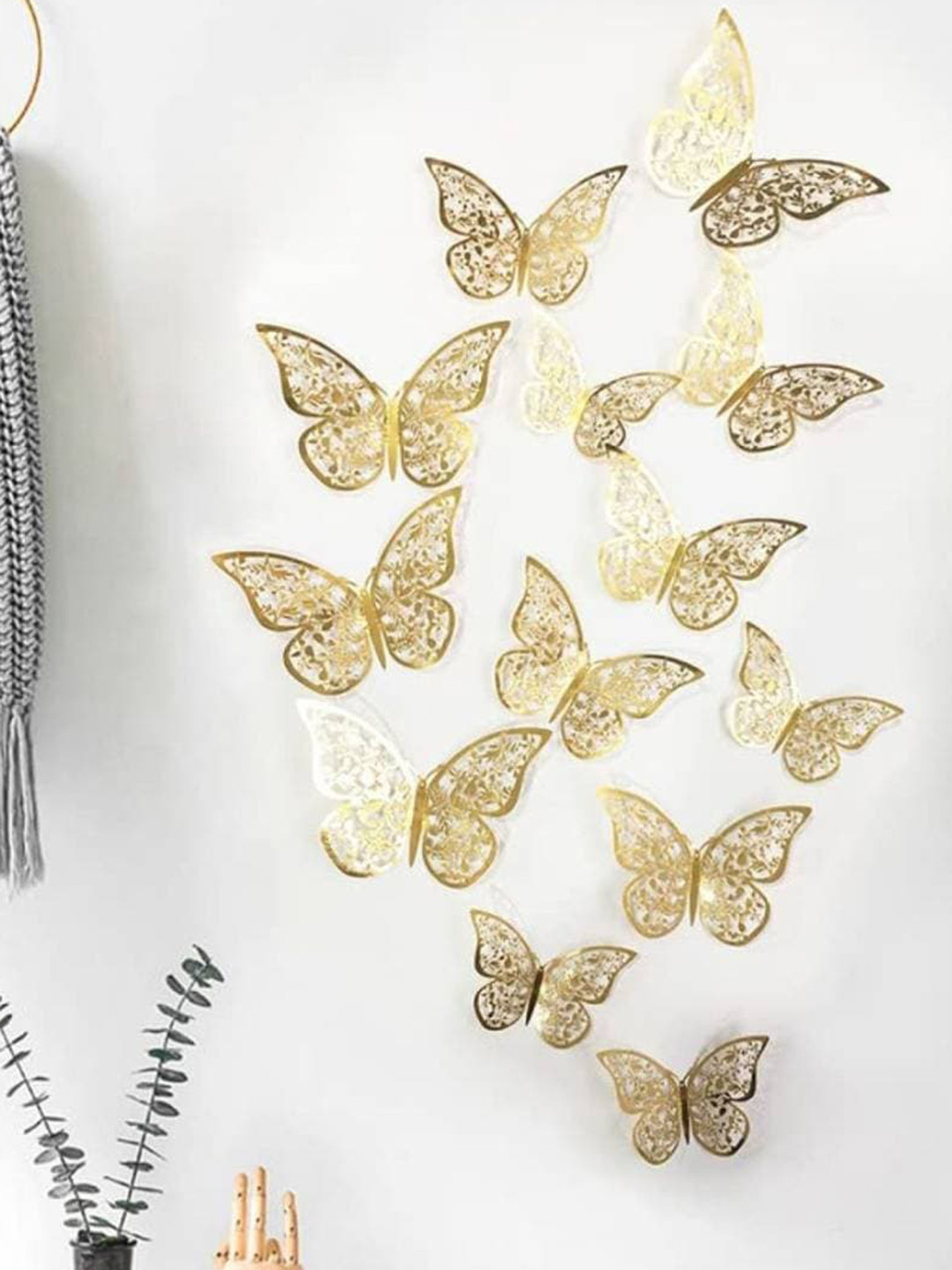Jaamso Royals 12 Pcs Golden 3D Butterfly Self Adhesive Wall Stickers
