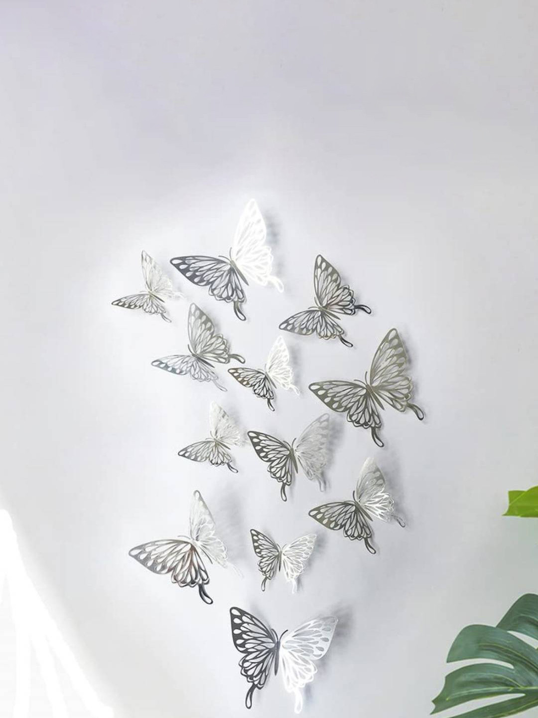 Jaamso Royals Silver Toned 12 Pieces 3D Butterfly Wall Sticker