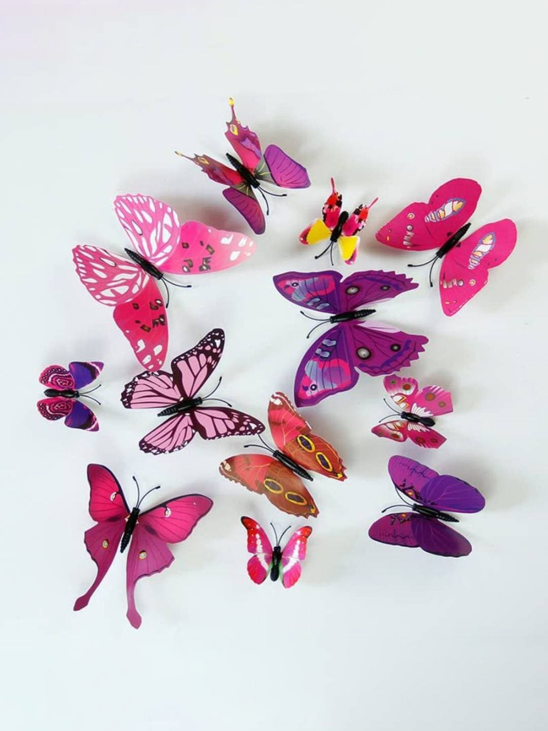 Jaamso Royals Pink 12 Pieces 3D Magnet Butterefly Self Adhesive Wall Stickers