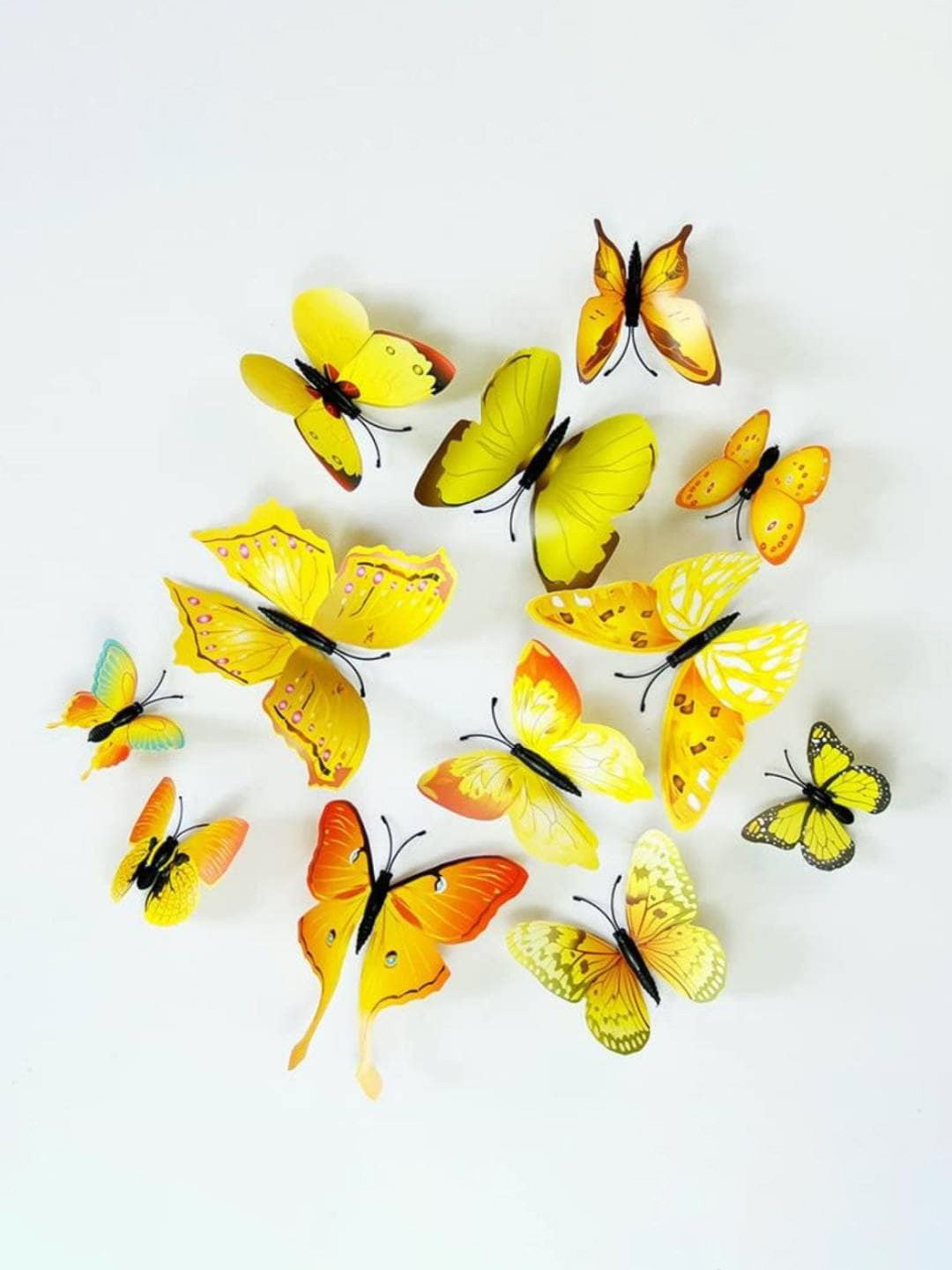 Jaamso Royals Yellow 12 Pieces 3D Magnet Butterefly Self Adhesive Home Decor Wall Sticker